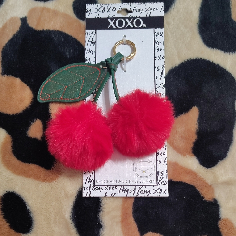 XOXO Cherry Red Pom Pom Keychain
